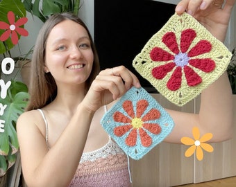 RETRO DAISY GRANNY square | beginner friendly crochet pdf pattern in English