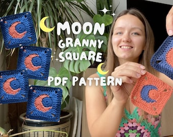 Patrón de cuadrado de abuela a crochet de luna: guía paso a paso para principiantes (en inglés)