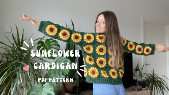 SUNFLOWER CROCHET CARDIGAN from granny squares  | pdf pattern for beginners + granny square pattern - English