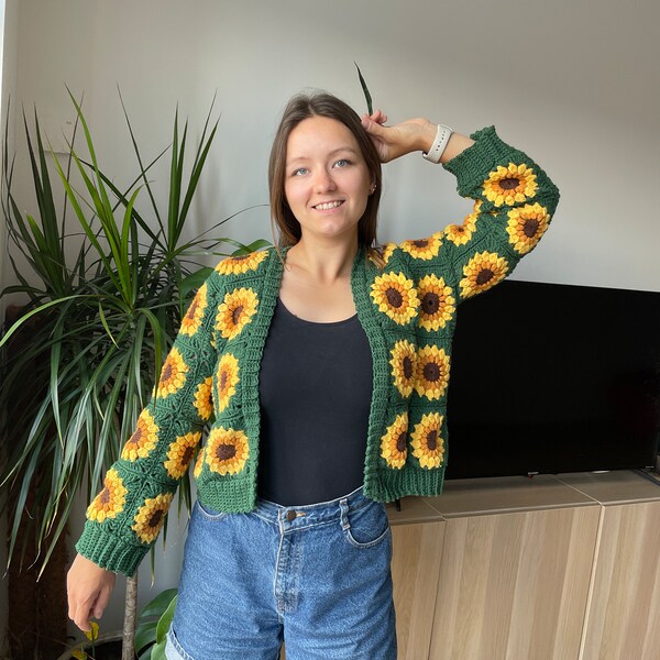 Sunflower granny square crochet cardigan