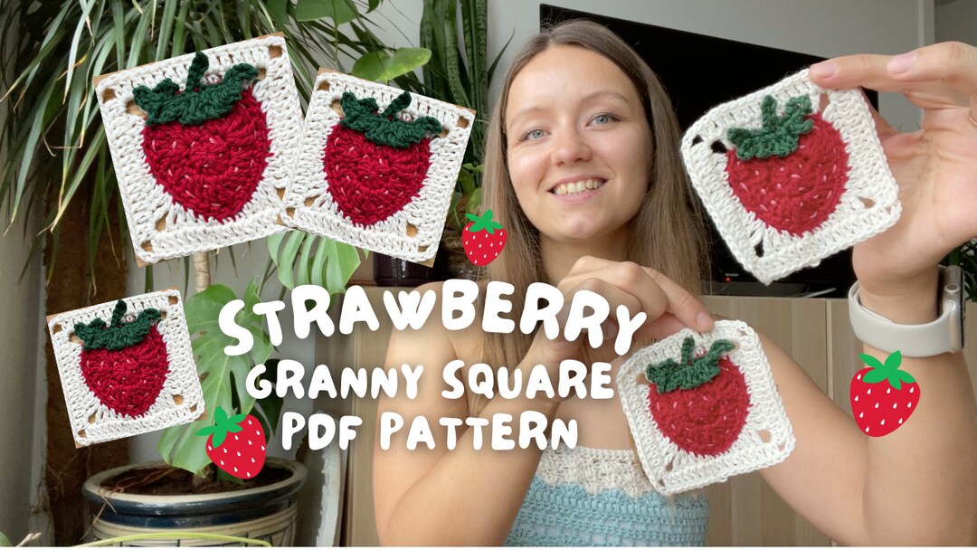STRAWBERRY GRANNY SQUARE Crochet Pattern Beginner Friendly Pdf in STRAWBERRY GRANNY SQUARE Crochet Pattern Beginner Friendly Pdf in