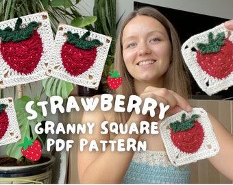 STRAWBERRY GRANNY SQUARE crochet pattern | beginner friendly pdf in English