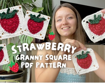 Carré grand-mère FRAISE au crochet | PDF adapté aux débutants en anglais