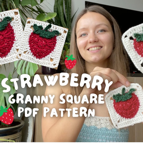 STRAWBERRY GRANNY SQUARE crochet pattern | beginner friendly pdf in English