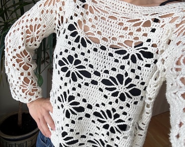 LACY FLOWER TOP Crochet Pattern - Pdf Guide in English | Detailed