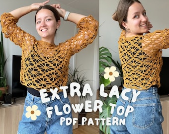 Extra lacy flower aka spider lace crochet top - pdf pattern in English