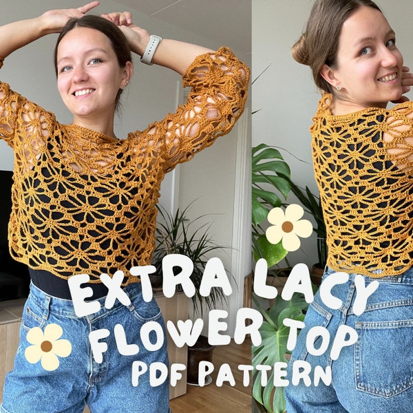 Extra lacy flower aka spider lace crochet top - pdf pattern in English