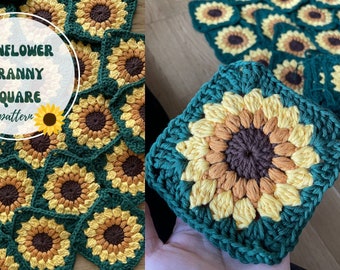 Sunflower granny square crochet pattern - step-by-step English pdf guide