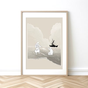 Walk on Water, Jesus and Peter, DIGITAL DOWNLOAD, Jesus Art, Bible Art, Christian Wall Art, Faith, bible sketches, Jesus art, Bible wall art