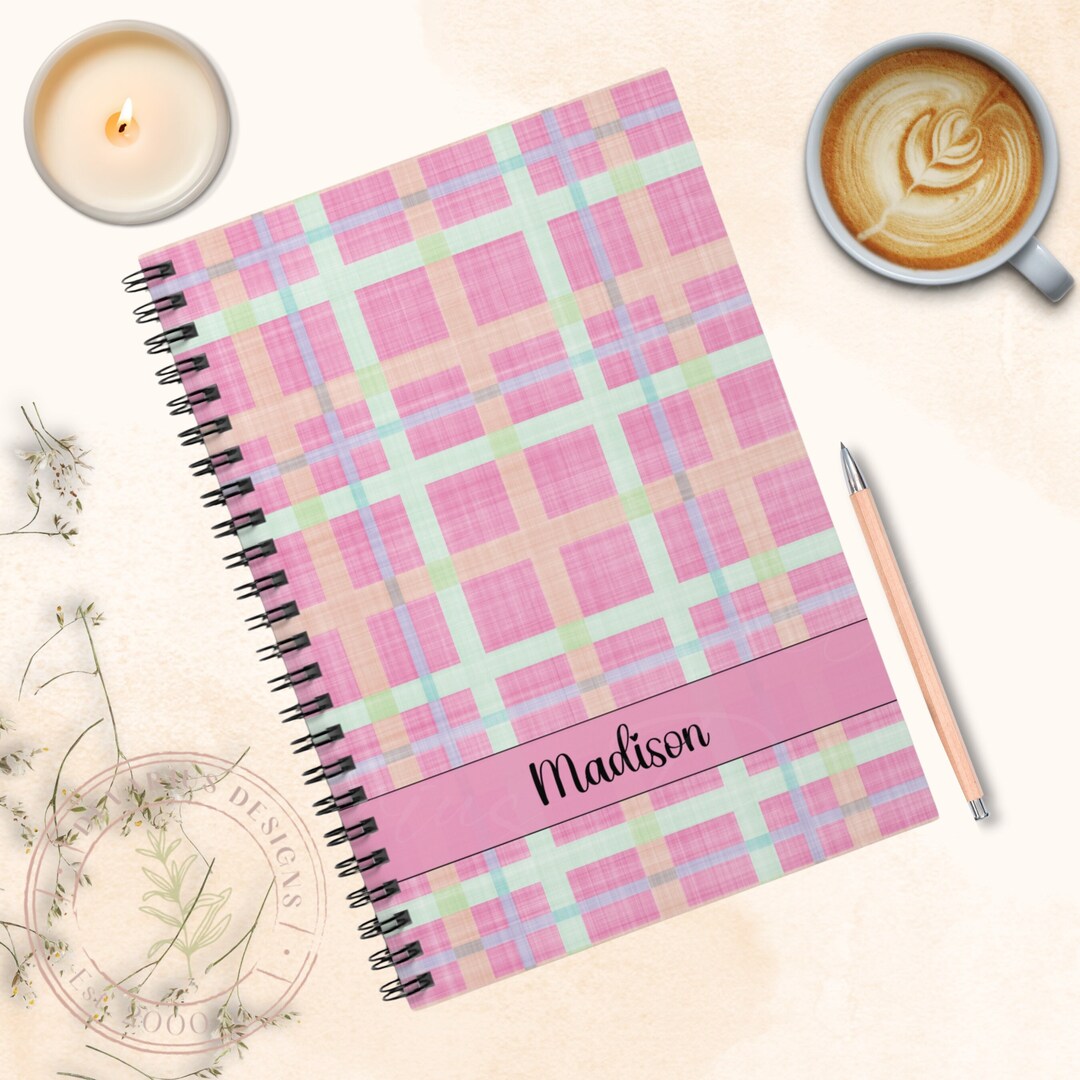 Personalized Pink Plaid Journal Pastel Notebook for School Custom ...