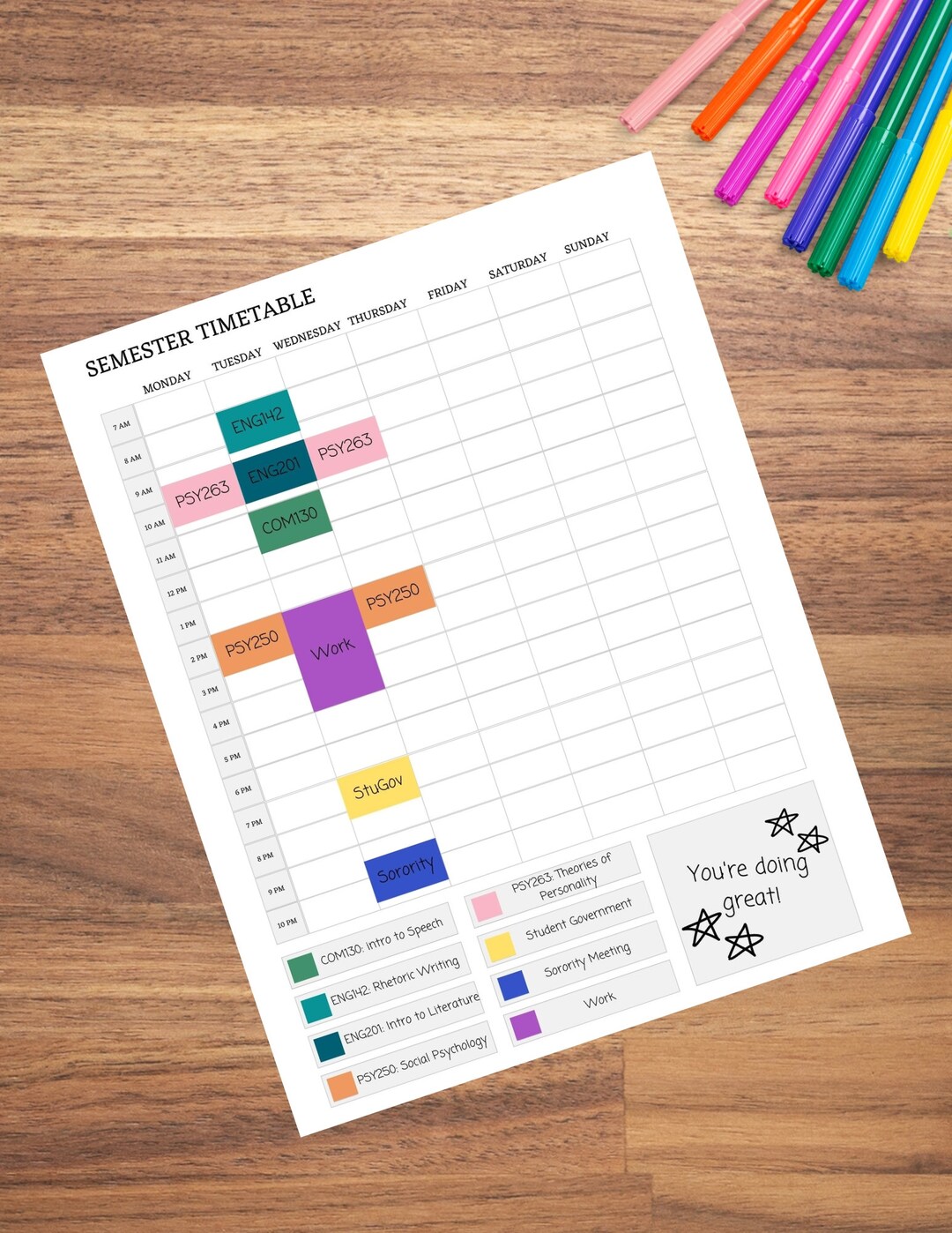 Semester Timetable Printable Student Worksheet Student - Etsy