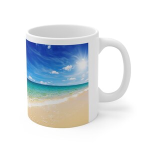 Beach Mug, Nature Coffee Mug, Sunny Beach, Vacation Mug, Beach Lover Gift, 11oz, #01