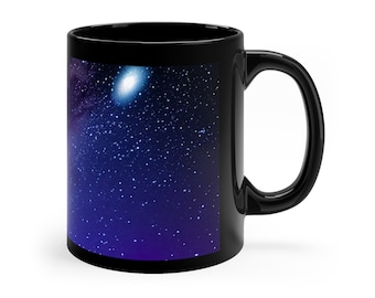 Blue Night Sky Gift Mug, Starry Sky Mug, Gift For Any Occasion, Night Sky Gift, 11oz Black Mug, #02
