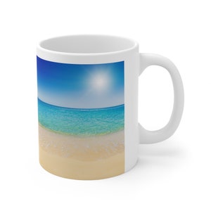 Beach Mug, Nature Coffee Mug, Sunny Beach, Vacation Mug, Beach Lover Gift, 11oz, #02