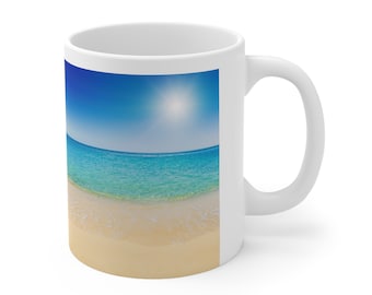 Tazza da spiaggia, tazza da caffè Nature, Sunny Beach, tazza da vacanza, regalo per gli amanti della spiaggia, 11 once, #02