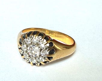 Antique Late Victorian 18k Gold Old Mine Cut Diamond Cluster Ring