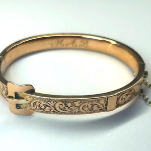 Antique Edwardian (1901) 9ct Rose Gold Engraved Hinged Belt Buckle Bangle