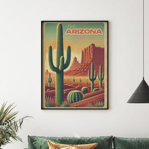 Póster de viaje vintage de Arizona: Impresión artística retro del desierto (descarga digital)