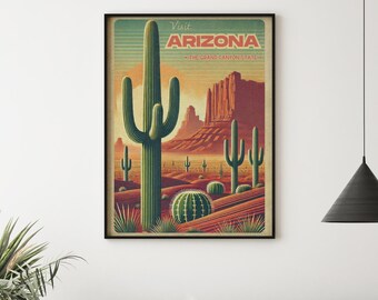 Vintage Arizona Reiseplakat: Retro Wüste Kunstdruck (Digitaler Download