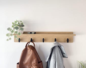 Entryway Coat Rack, Oak Entryway Shelf, Oak Wall Shelf Hook, White Oak Shelf, Coat Rack Picture Ledge, Towel Rack With Shelf
