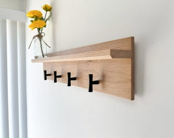 Solid Oak Coat Rack, Modern Home Decor, Wall-Mounted Hooks, Coat Rack Shelf, Wooden Coat Hangers, Towel Hooks Rack, Modern Shelf