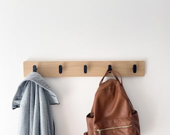 Coat Rack, Shelf With Hooks, Wall Hook Rack, Entryway Organizer, Key Organizer, Wall Mounted Coat Rack, Wall Coat Rack, Solid Wood Oak