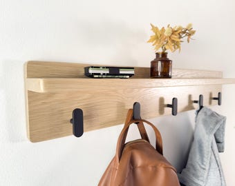 Oak Entryway Shelf, Oak Wall Shelf Hook, White Oak Shelf, Entryway Coat Rack, Coat Rack Picture Ledge, Towel Rack With Shelf
