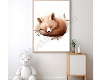 Fox watercolor style, children's room decoration, children's room picture