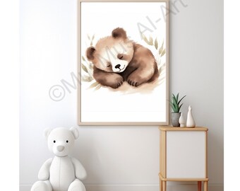Panda watercolor style, children's room decoration, children's room picture