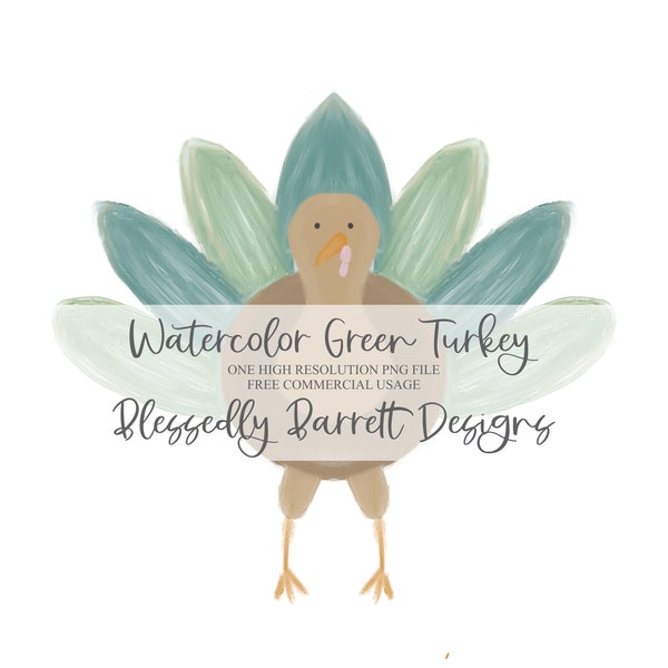 Watercolor Turkey Clipart | Fall Clipart | Thanksgiving | Fall Sublimation | Green Turkey | FREE Commercial Usage