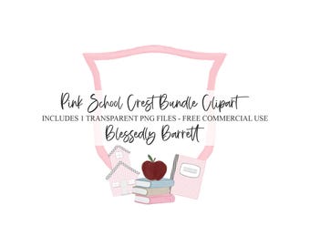 Pink Teacher Crest Watercolor Color Clipart | Teacher Clipart | Apple | Teacher Sublimation | Teacher Clipart | FREE Commercial Usage