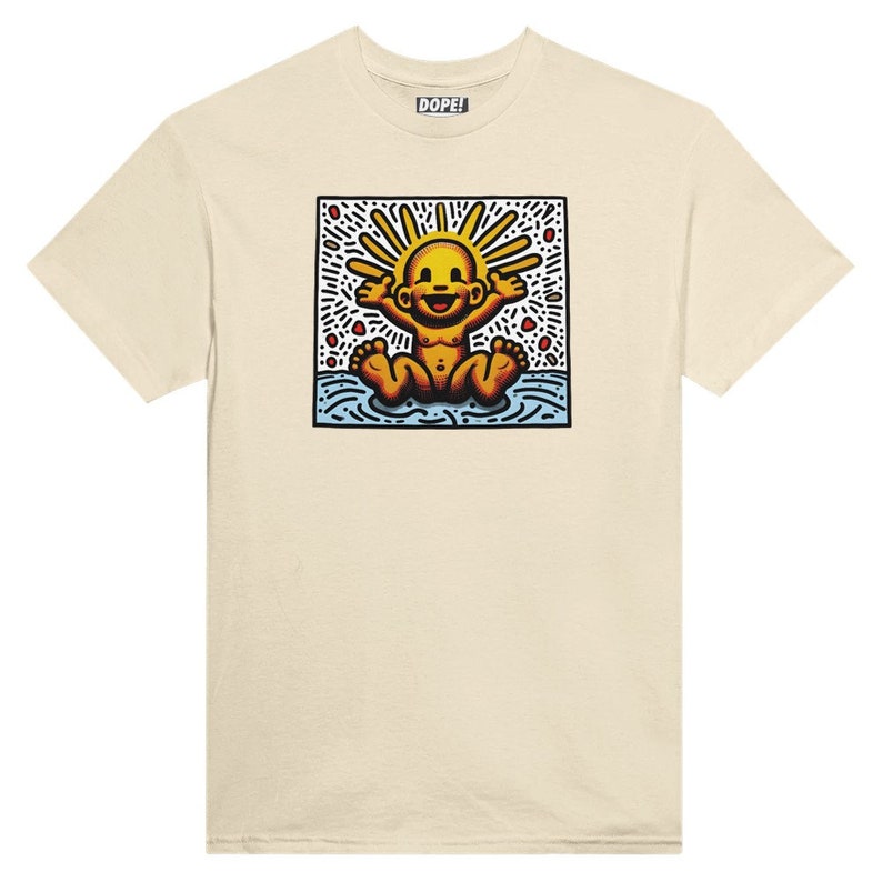 Keith Haring inspired "The Golden Child" Unisex Crewneck T-shirt Natural