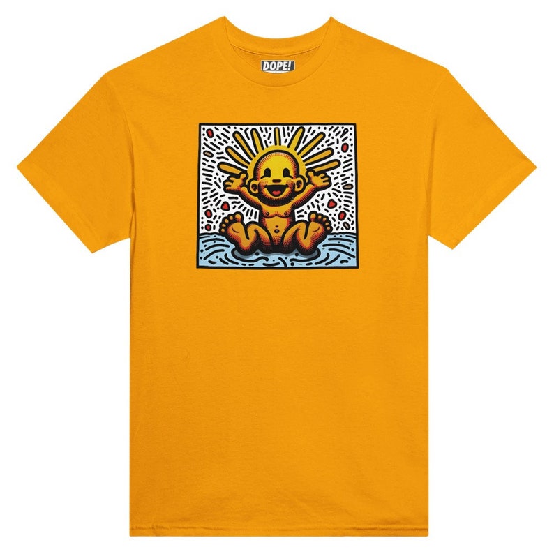 Keith Haring inspired "The Golden Child" Unisex Crewneck T-shirt Gold