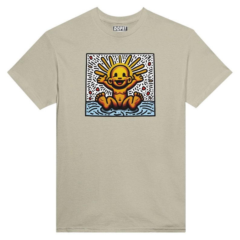 Keith Haring inspired "The Golden Child" Unisex Crewneck T-shirt Sand