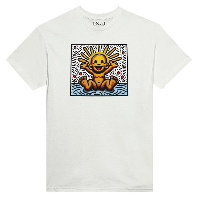 Keith Haring inspired "The Golden Child" Unisex Crewneck T-shirt White