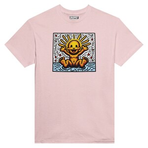 Keith Haring inspired "The Golden Child" Unisex Crewneck T-shirt Light Pink