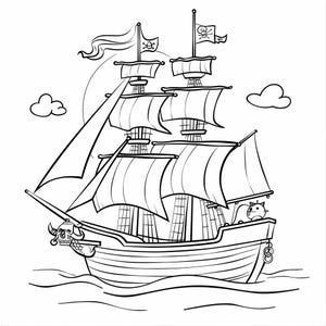 Utskrivbara piratmålarbilder för barn. 50 roliga, enkla bilder. Skepp, skatter och havsäventyr. bild 5