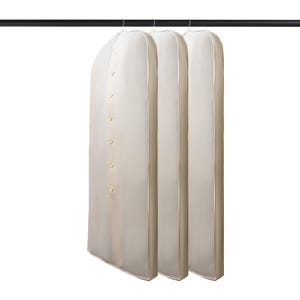 Beige Baumwollkleidersack mit Knöpfen, staubdichter Kleiderschrank-Organizer, faltbarer Brautkleidbeutel, Kleiderschutz aus 100% Baumwolle,
