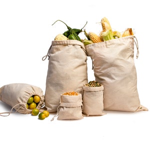 100% Cotton Reusable Produce Muslin Bags – Multipurpose Drawstring Storage Pouch for Everyday Use
