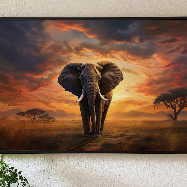 Samsung Frame TV Art, silueta simple de elefante, Samsung Art TV, descarga digital para Samsung Frame, descarga digital, Frame TV Art