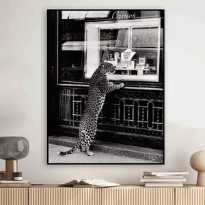 Panther in the Jewelry Shop Print, Cheetah Poster, Black and White, Vintage Photography, Fashion Print, 1950s, Wall Art