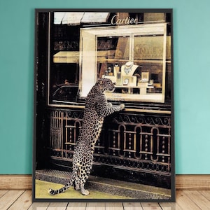 Luxury Panther Wall Art,Jewelry Boutique Illustration, Black Panther Animal Print,Glamorous Fashion Wall Decor,Dressing Room or Bar Cart Art