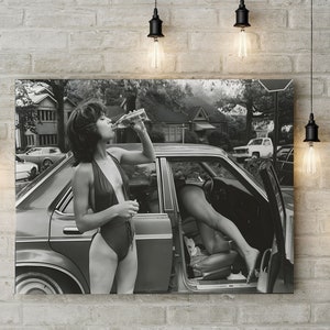 Jane Birkin Drinking Wine in Paris Print, Black and White, Vintage Photo, Feminist Poster, Teen Girl Room Decor, Bar Decor, Alcohol Wall Art
