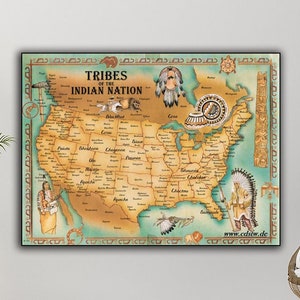 Carte des tribus des nations indiennes, toile, art mural, carte des tribus amérindiennes, affiches, impression et décoration de bureau, livraison gratuite, livraison gratuite