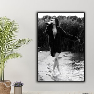 Kobieta pijąca szampana, wydruk, czarno-biały, zdjęcie vintage, plakat feministyczny, wydruk wózka barowego, dekoracja pokoju nastolatki, darmowa wysyłka