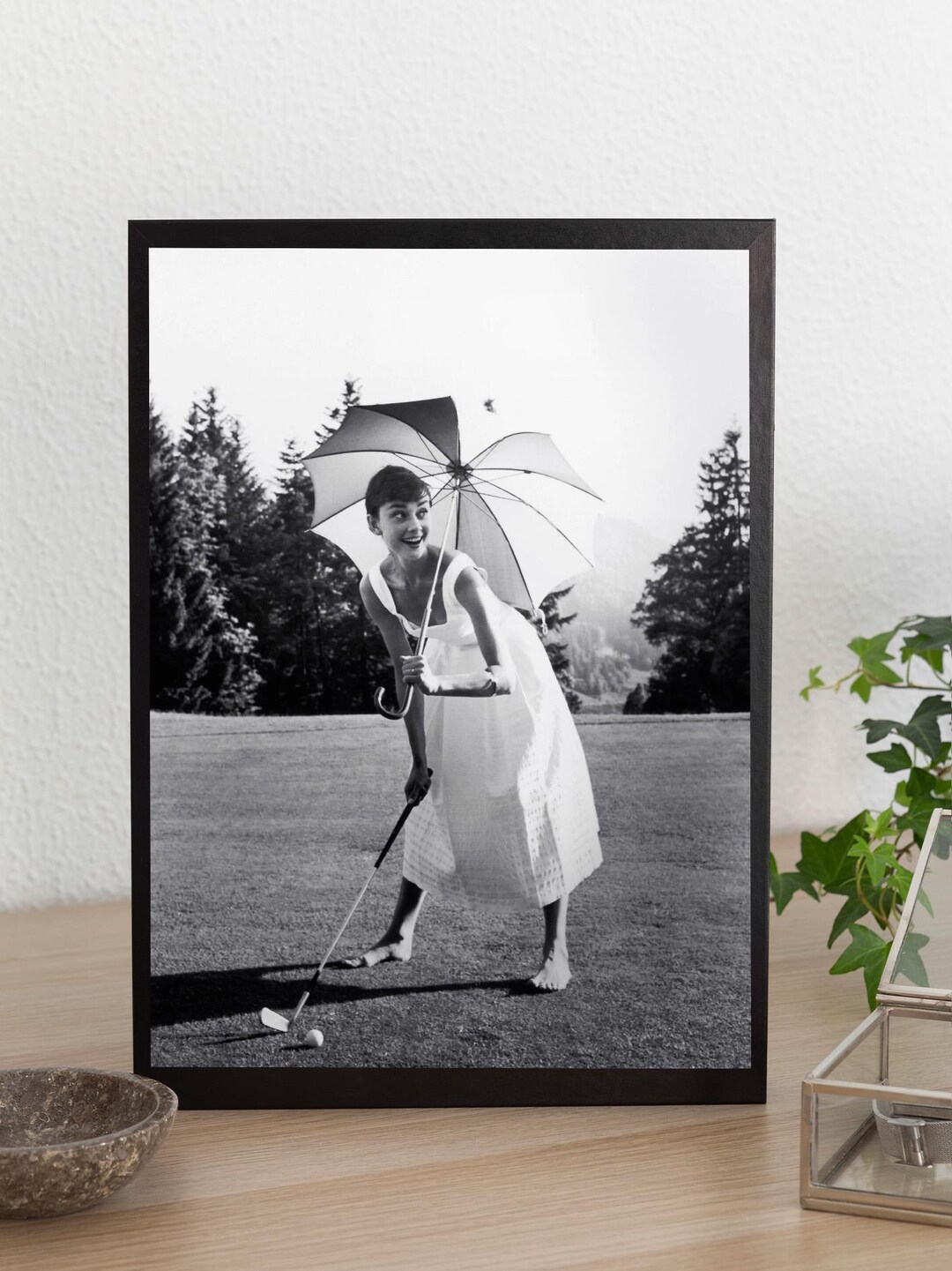Audrey Hepburn Playing Golf Poster - 1955 Vintage Art Print