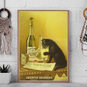 アブサンを飲む猫の壁アート、ヴィンテージアルコールポスター、古いフランス語、アブサンブルジョワプリント、レトロな装飾、トレンディなポスター、バーカートプリント