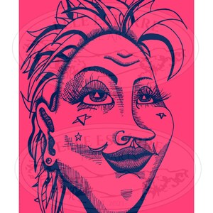 Serie Funky Faces: #4 di Elle Estérre - Illustrazione grafica disegnata a mano, stampabile su poster 18x24