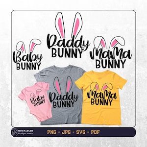 Maman lapin Svg, papa lapin Svg, bébé lapin Svg, maman lapin png, papa lapin png, bébé lapin png, famille lapin, Svg famille Pâques
