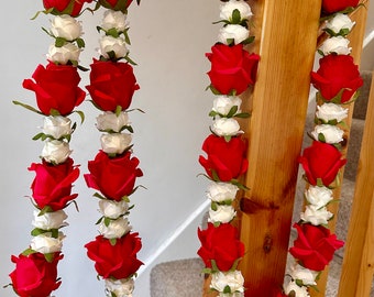 Pair of Wedding Nikkah Engagement Flower Rose Garlands Haar Mala for Bride and Groom or Special Events